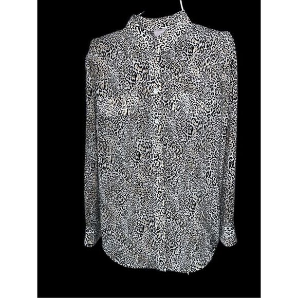 GREAT CONDITION WOMEN CHICOS WRINKLE RESISTANT ANIMAL LEOPARD BLOUSE TAN GRAY BL - Picture 1 of 13